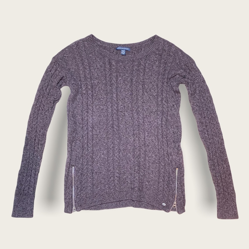 American Eagle Outfitters Wool Chunky Braided Knit Slim Fit Sweater with Zip XS